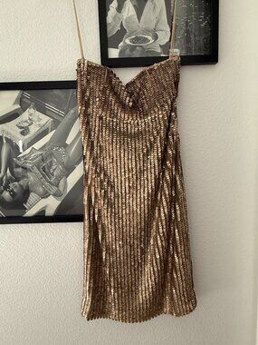 Alice + Olivia gold sequin mini dress, size 2